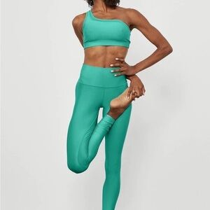 Alo Yoga Teal One-Shoulder Sports Bra and Leggings Set size S